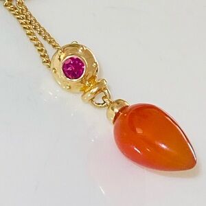 14k Solid Gold Pink Sapphire & Carnelian Necklace Pendant